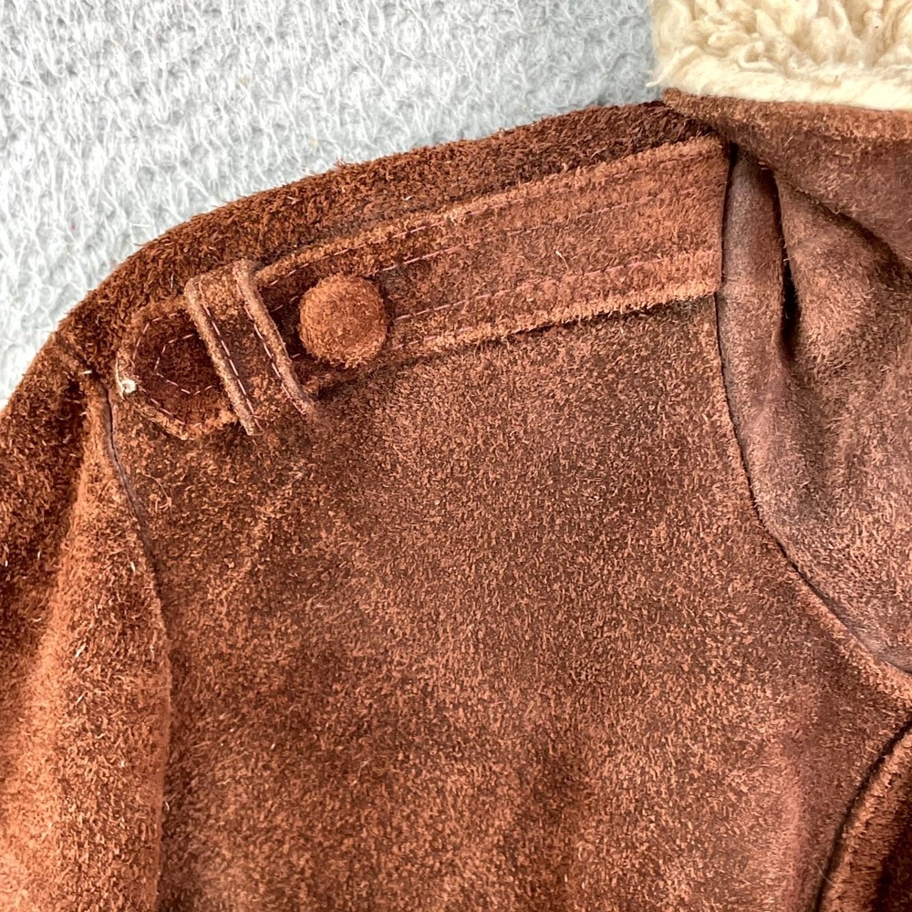 VTG Leather Trucker Jacket Womens 9/10 (XS/S) Sherpa Lined Work Western Crop - Picture 7 of 9